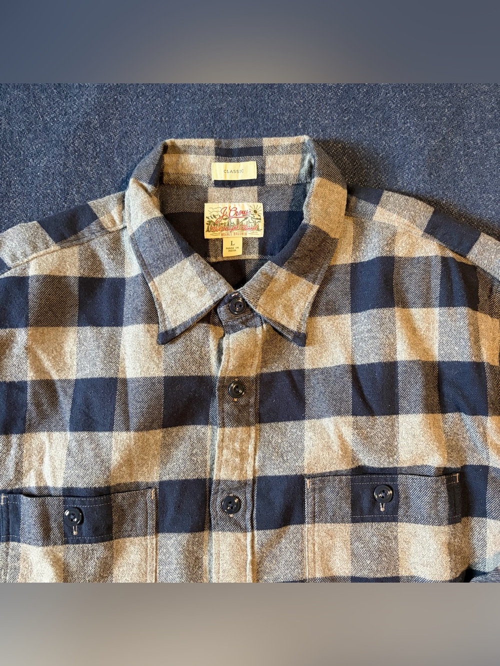 J.Crew Midweight Flannel Workshirt, Navy & Gray Buffalo, Men’s Large - Picture 3 of 6